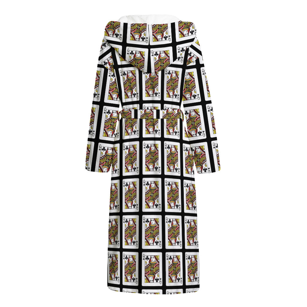 Queen Of Clubs Pattern Print Hooded Bathrobe