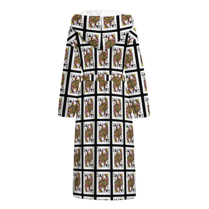 Queen Of Clubs Pattern Print Hooded Bathrobe