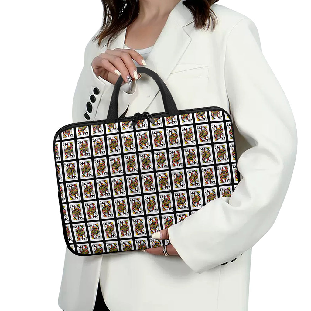 Queen Of Clubs Pattern Print Laptop Sleeve With Handle