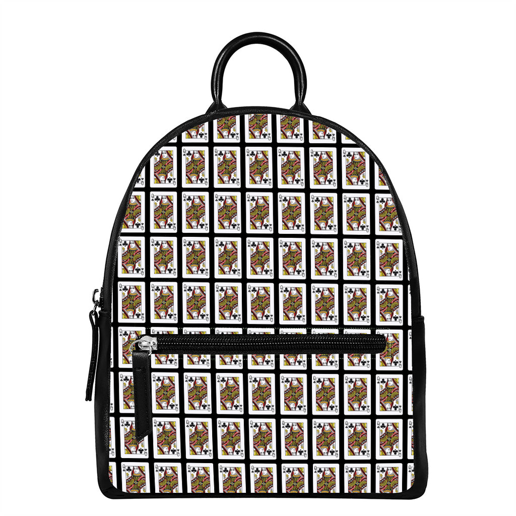 Queen Of Clubs Pattern Print Leather Backpack