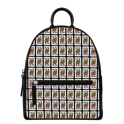 Queen Of Clubs Pattern Print Leather Backpack