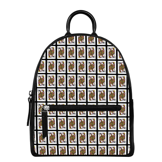 Queen Of Clubs Pattern Print Leather Backpack