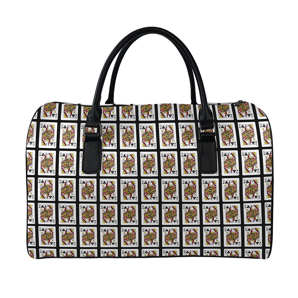 Queen Of Clubs Pattern Print Leather Duffle Bag