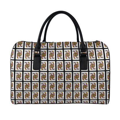 Queen Of Clubs Pattern Print Leather Duffle Bag