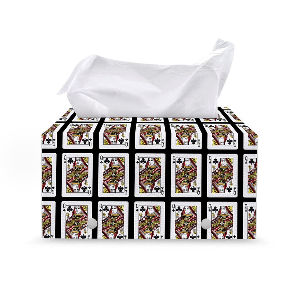 Queen Of Clubs Pattern Print Leather Tissue Box Cover