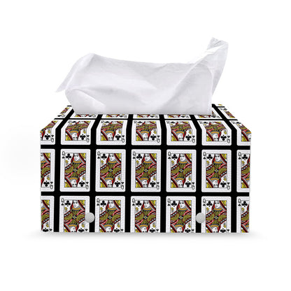 Queen Of Clubs Pattern Print Leather Tissue Box Cover