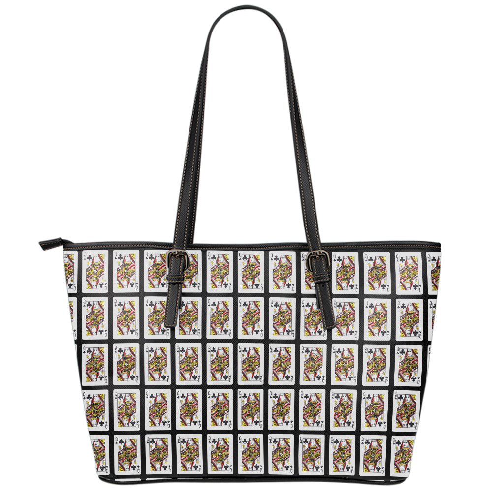Queen Of Clubs Pattern Print Leather Tote Bag