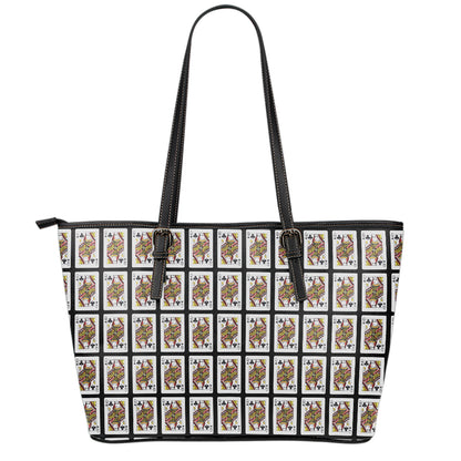 Queen Of Clubs Pattern Print Leather Tote Bag