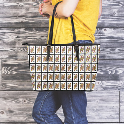 Queen Of Clubs Pattern Print Leather Tote Bag