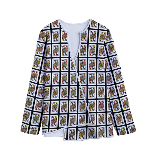 Queen Of Clubs Pattern Print Long Sleeve Short Coat