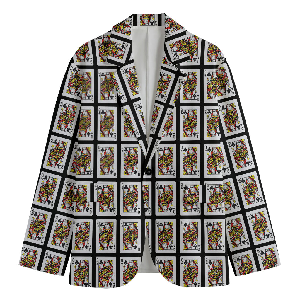 Queen Of Clubs Pattern Print Men's Cotton Blazer