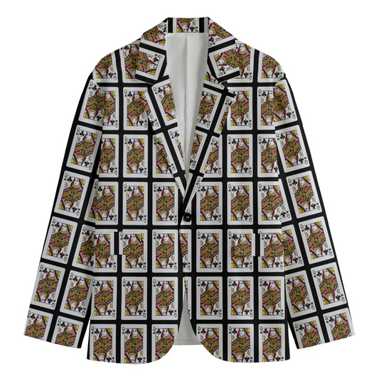 Queen Of Clubs Pattern Print Men's Cotton Blazer