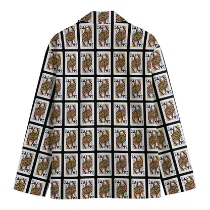 Queen Of Clubs Pattern Print Men's Cotton Blazer