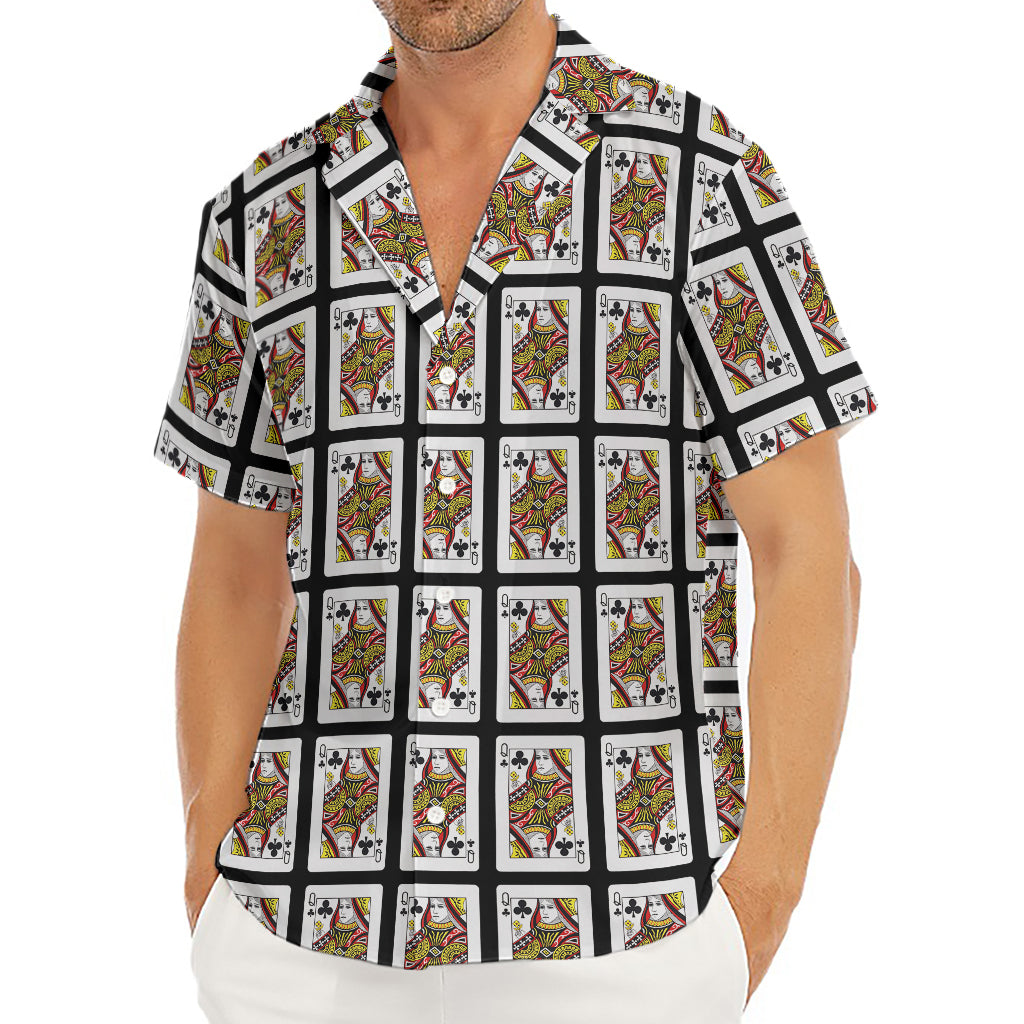 Queen Of Clubs Pattern Print Men's Deep V-Neck Shirt