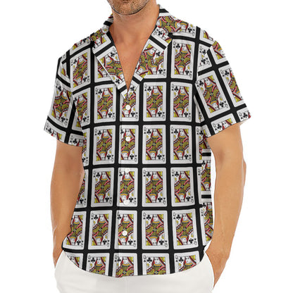 Queen Of Clubs Pattern Print Men's Deep V-Neck Shirt