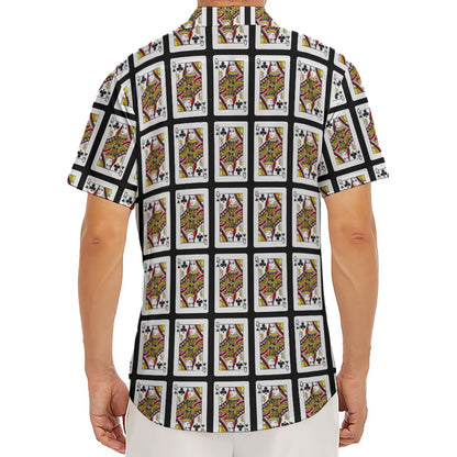 Queen Of Clubs Pattern Print Men's Deep V-Neck Shirt