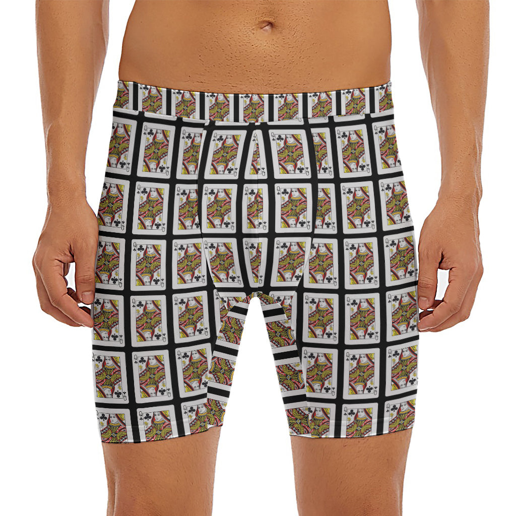 Queen Of Clubs Pattern Print Men's Long Boxer Briefs