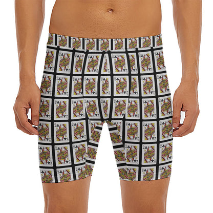 Queen Of Clubs Pattern Print Men's Long Boxer Briefs