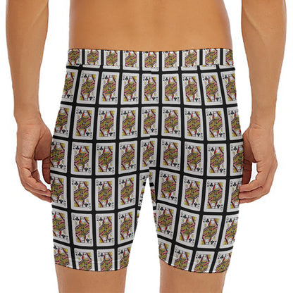 Queen Of Clubs Pattern Print Men's Long Boxer Briefs