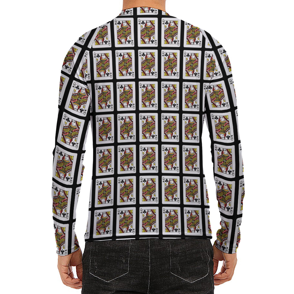 Queen Of Clubs Pattern Print Men's Long Sleeve Rash Guard