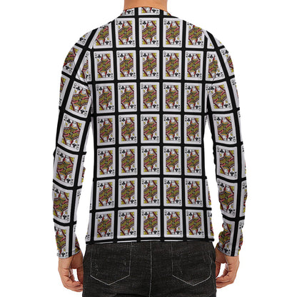 Queen Of Clubs Pattern Print Men's Long Sleeve Rash Guard