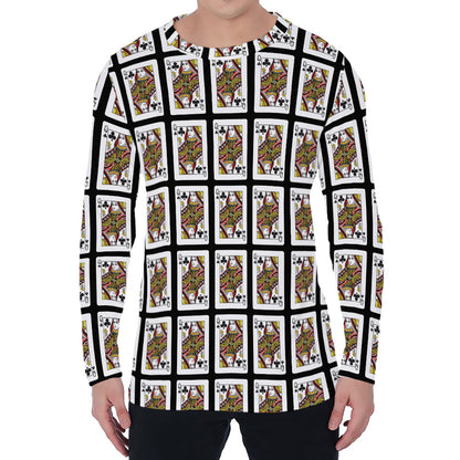 Queen Of Clubs Pattern Print Men's Long Sleeve T-Shirt