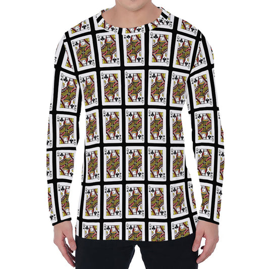 Queen Of Clubs Pattern Print Men's Long Sleeve T-Shirt