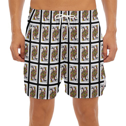 Queen Of Clubs Pattern Print Men's Split Running Shorts