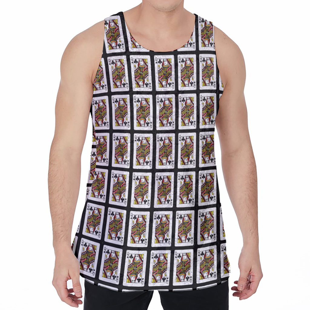 Queen Of Clubs Pattern Print Men's Velvet Tank Top