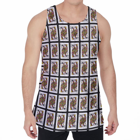 Queen Of Clubs Pattern Print Men's Velvet Tank Top