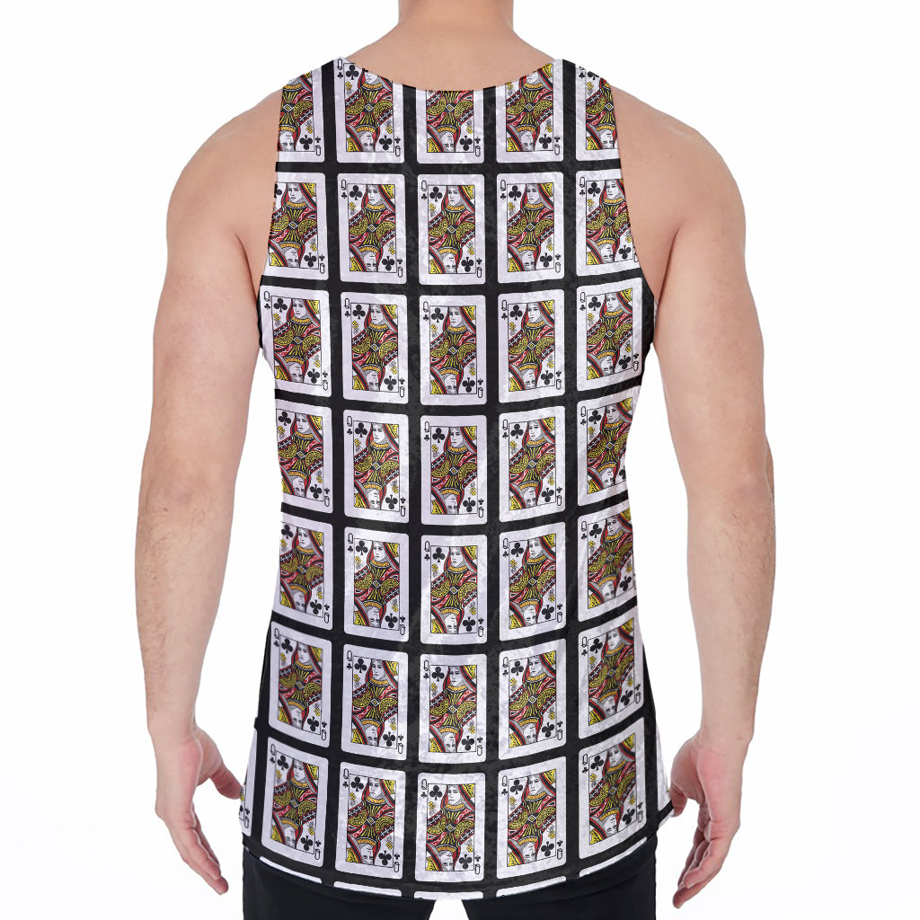Queen Of Clubs Pattern Print Men's Velvet Tank Top
