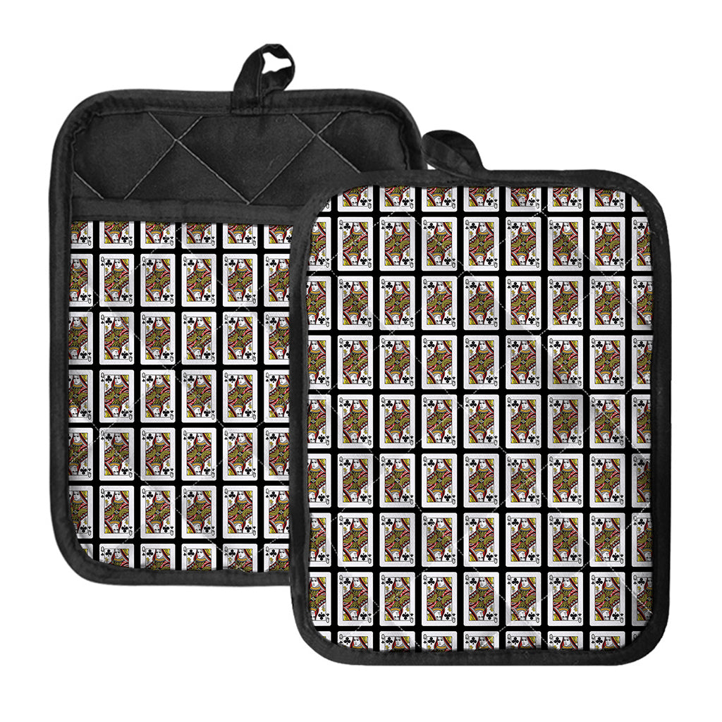Queen Of Clubs Pattern Print Pot Holders With Pocket