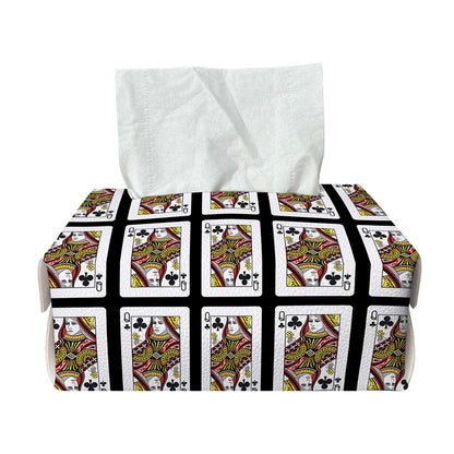 Queen Of Clubs Pattern Print Rectangle Tissue Box Cover