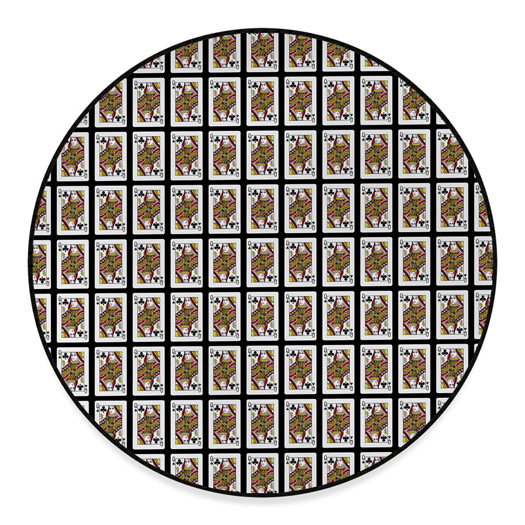 Queen Of Clubs Pattern Print Round Floor Mat