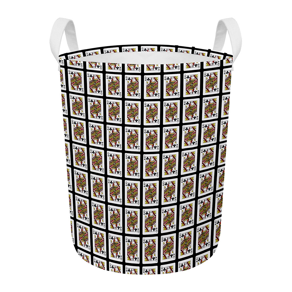 Queen Of Clubs Pattern Print Round Laundry Basket