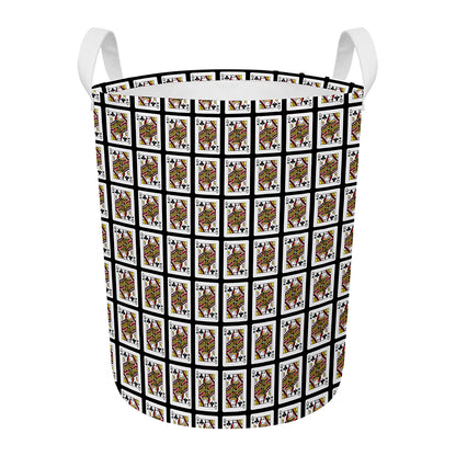 Queen Of Clubs Pattern Print Round Laundry Basket