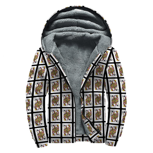 Queen Of Clubs Pattern Print Sherpa Lined Zip Up Hoodie