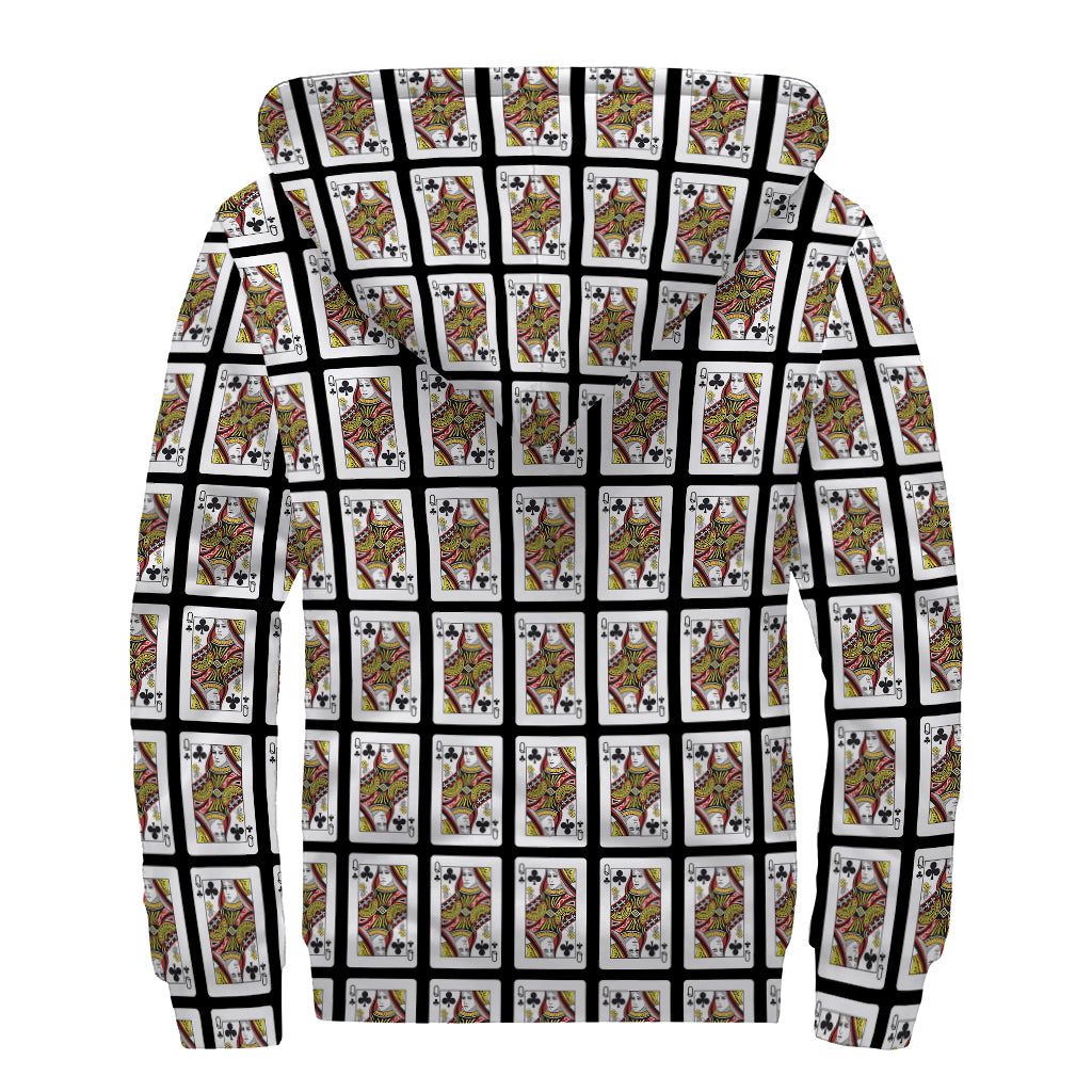 Queen Of Clubs Pattern Print Sherpa Lined Zip Up Hoodie