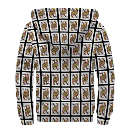 Queen Of Clubs Pattern Print Sherpa Lined Zip Up Hoodie