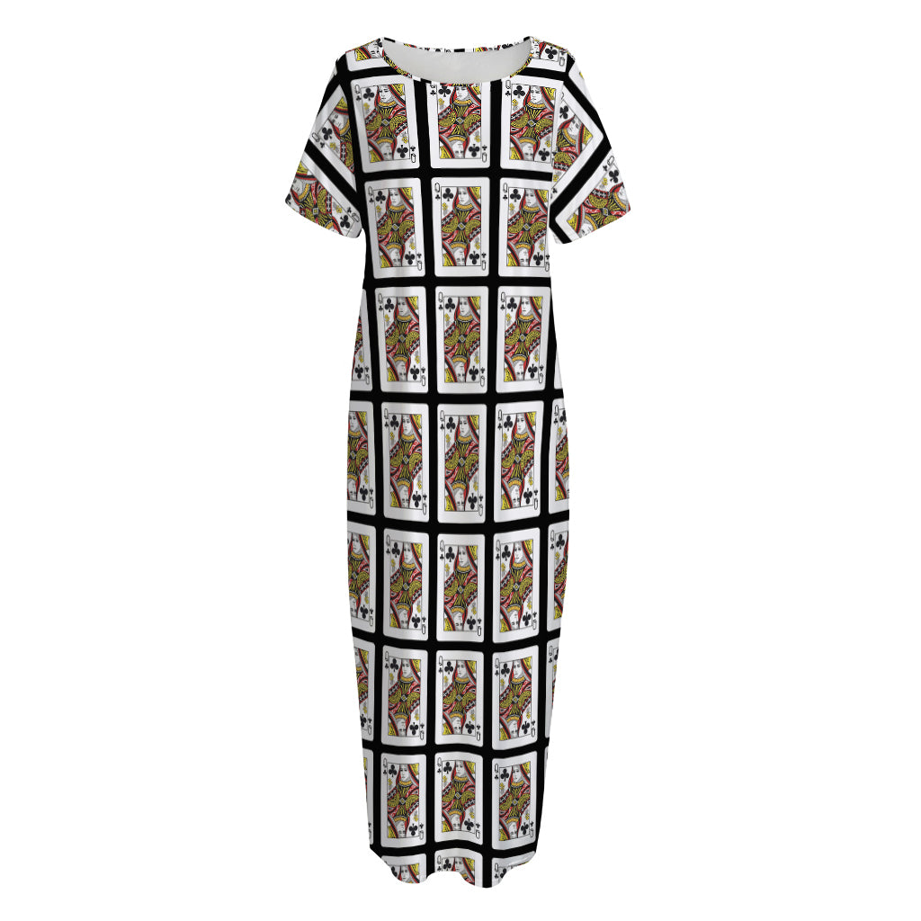 Queen Of Clubs Pattern Print Short Sleeve Long Nightdress
