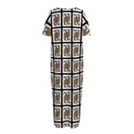 Queen Of Clubs Pattern Print Short Sleeve Long Nightdress