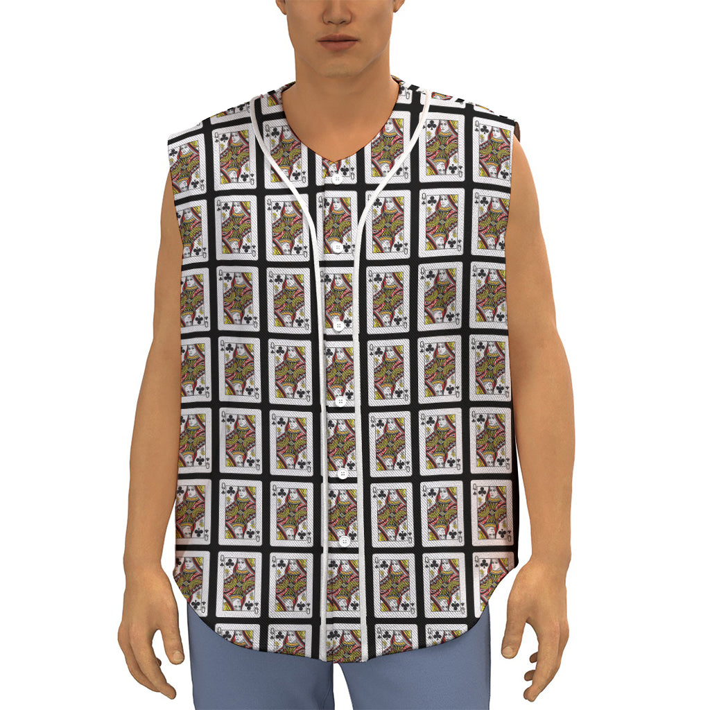 Queen Of Clubs Pattern Print Sleeveless Baseball Jersey