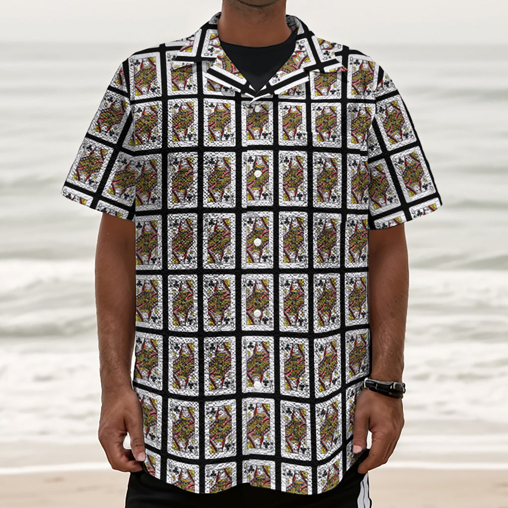 Queen Of Clubs Pattern Print Textured Short Sleeve Shirt