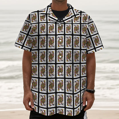 Queen Of Clubs Pattern Print Textured Short Sleeve Shirt