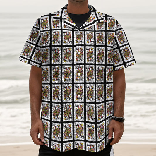 Queen Of Clubs Pattern Print Textured Short Sleeve Shirt