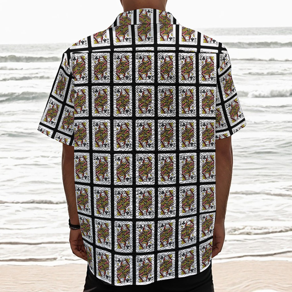 Queen Of Clubs Pattern Print Textured Short Sleeve Shirt