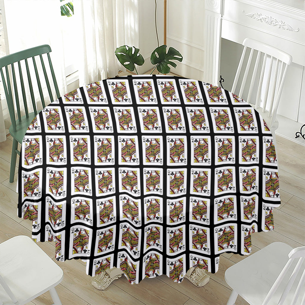 Queen Of Clubs Pattern Print Waterproof Round Tablecloth