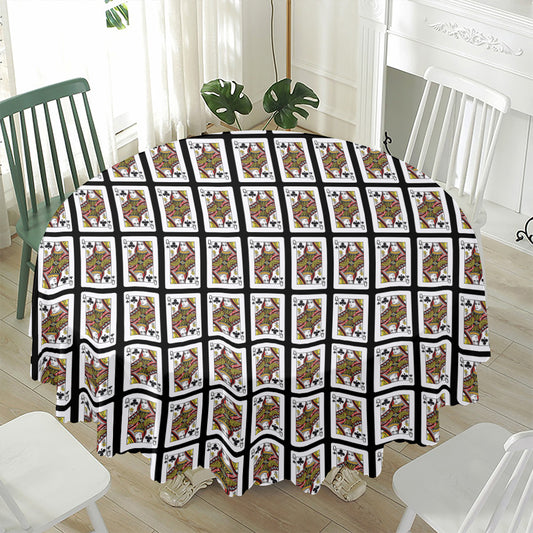 Queen Of Clubs Pattern Print Waterproof Round Tablecloth