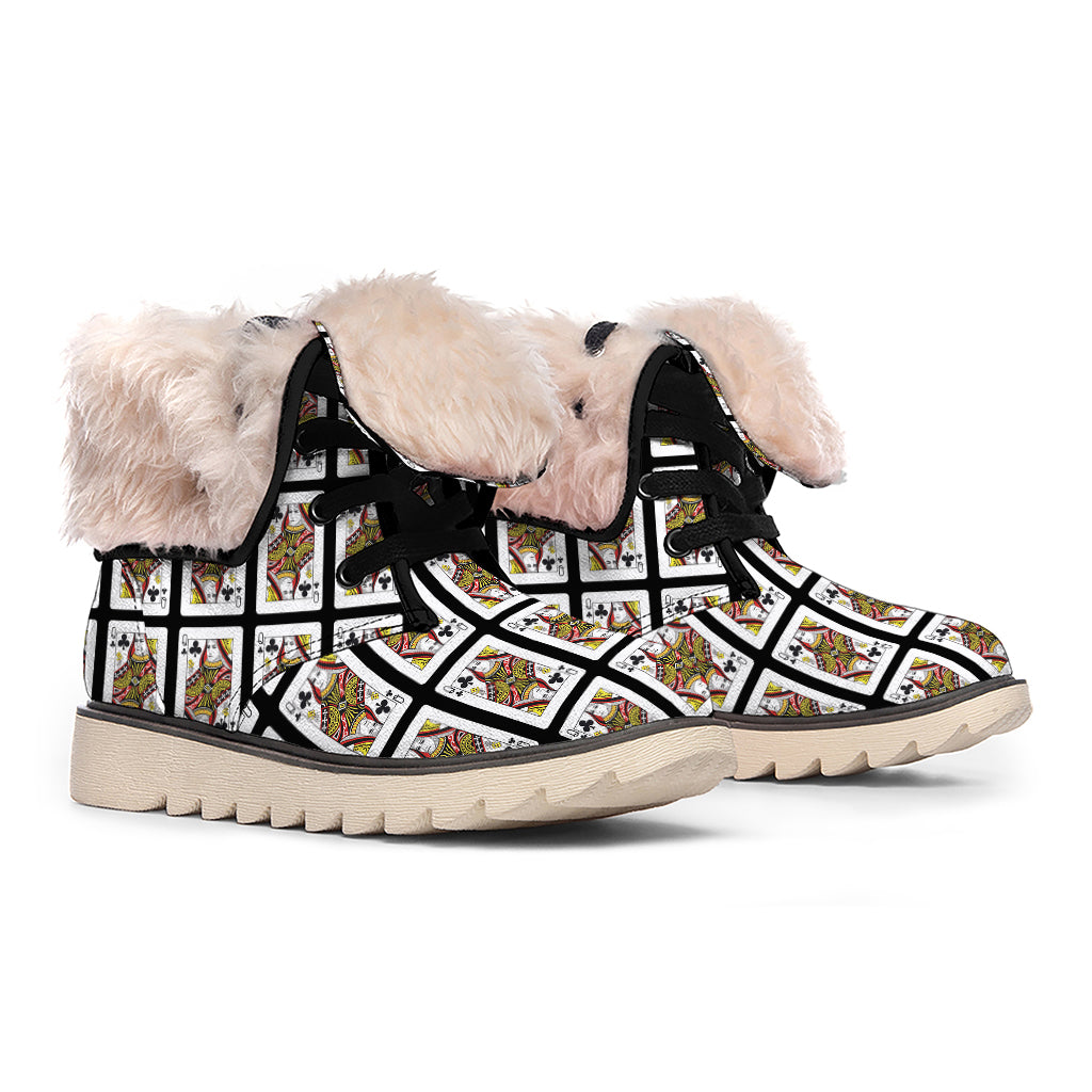 Queen Of Clubs Pattern Print Winter Boots