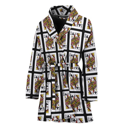Queen Of Clubs Pattern Print Women's Bathrobe